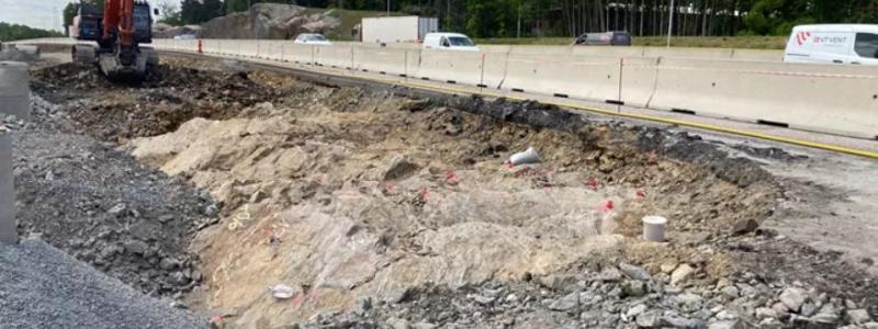 markarbeten längs med E4/E20 vid Vårby backe. Foto: Trafikverket