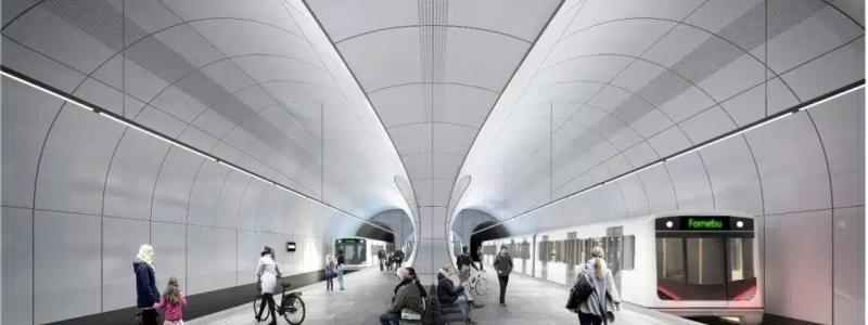 Fornebubanen är ett 7,7 kilometer långt infrastrukturprojekt i Oslo med en budget på över 2,4 miljarder euro. Projektet inkluderar byggandet av sex nya tunnelbanestationer, över 10 000 bostäder samt kommersiella fastigheter som ska stödja mer än 20 000 nya arbetstillfällen. Denna nya tunnelbana är avgörande för att stödja tillväxt och utveckling i Osloområdet genom att erbjuda ett pålitligt och miljövänligt alternativ till motoriserad trafik. Illustration: Novorender: