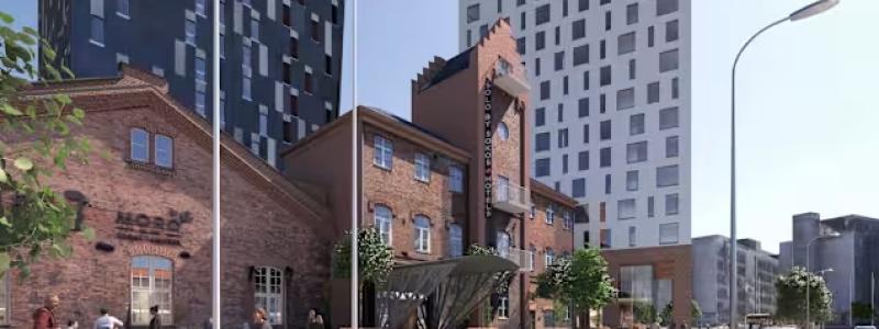 Detaljplaneändringsområdet med visst stilbrott ligger i närheten av järnvägsstationen, stadskärnan och de stora evenemangscentren i området, Nokia Arena och Tammerforshuset. Bild: Arkitektbyrån Sarc+Sigge