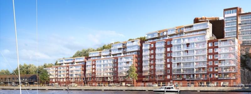 Kajhusen nedanför Telegrafberget med magnifik sjöutsikt på den södra stranden av inloppet till Stockholm. Bild: Ahlqvist & Almqvist Arkitekter.