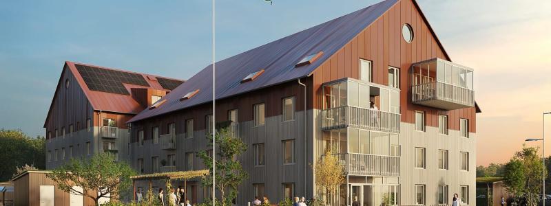 Brf Sommarskogen husfasad. Pressbild: Riksbyggen