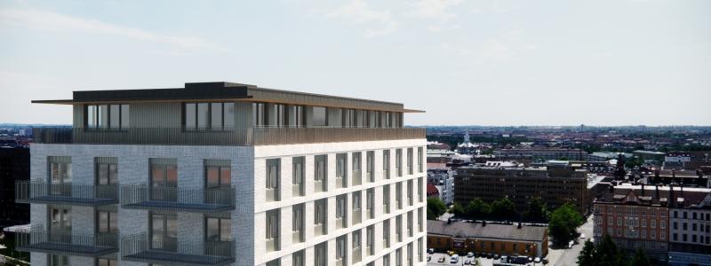 – Vi har velat ta vara på de unika kvaliteterna på platsen; närheten till både stad och hamn, Bangårdsterrassen och Carlsgatans boulevard och den fria utsikten över både Malmö och Öresund, säger Stefan Johansson, arkitekt på FOJAB. Illustration: FOJAB