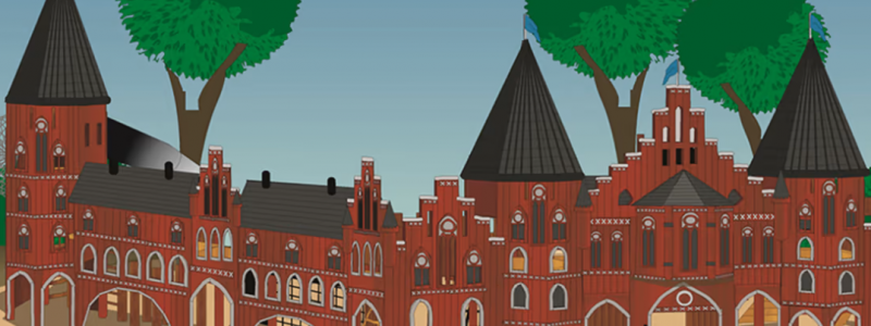 Lekplatsen får specialbyggda attraktioner som följer temat Kvibergs kaserners slottsliknande byggnad. Den ska locka till lek och aktivitet i åldrarna upp till 15 år. Illustration: Cado