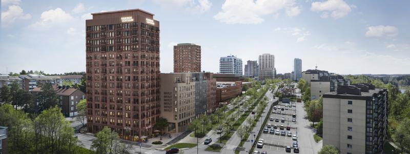 Visionsbild för Haninge centrum, norrifrån. Pressbild: Equator Arkitekter
