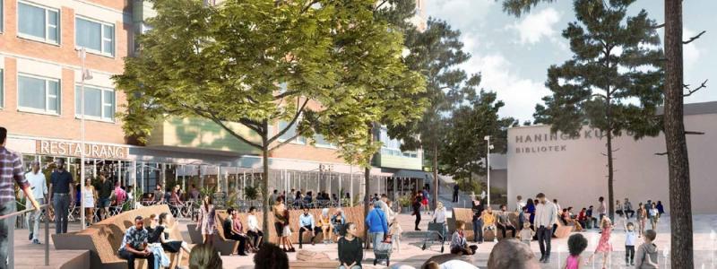 Visionsbild över Poseidons torg, Haninge kommun