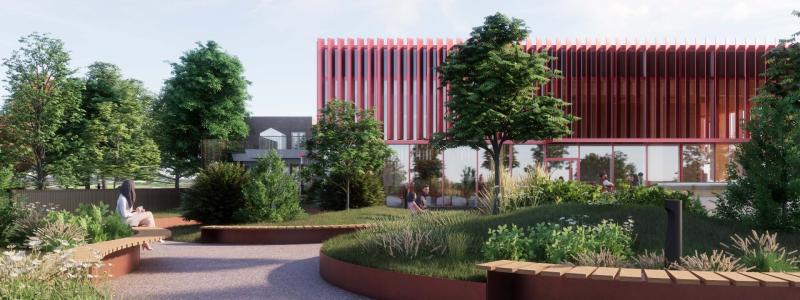 Helsingborgs stad om att bygga om och till stadens bibliotek i Stadsparken. Illustration: Schmidt Hammer Lassen