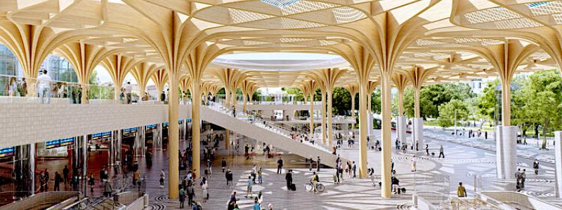 Designen är tänkt att betona hållbarhet och mikromobilitet. Bild: Henning Larsen Architects