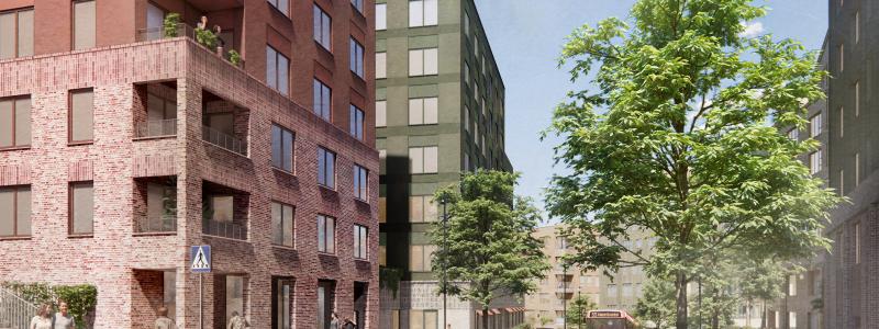 SKB kommer att bygga över 100 kooperativa hyresrätter i Henriksdalsbacken. Illustration: AIX Arkitekter