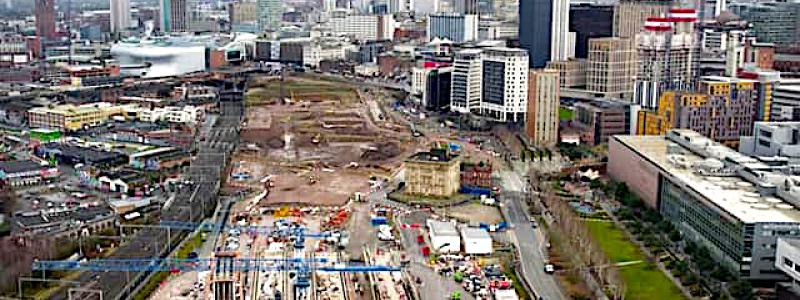 Bygget av staden Birminghamns nya järnvägsstation vid sträckan för höghastighetståget HS2 har startat