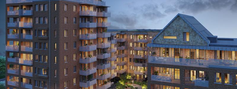 Visualisering av HSB brf Meteorologen i Arenastaden, Lund. Pressbild: HSB Regionalt