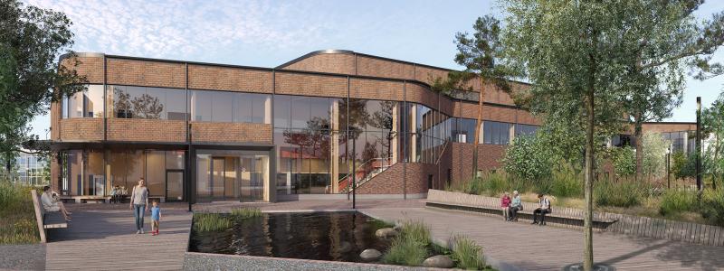 Oceanhamnsbadet exteriört sett från öster. Visionbild: Norconsult