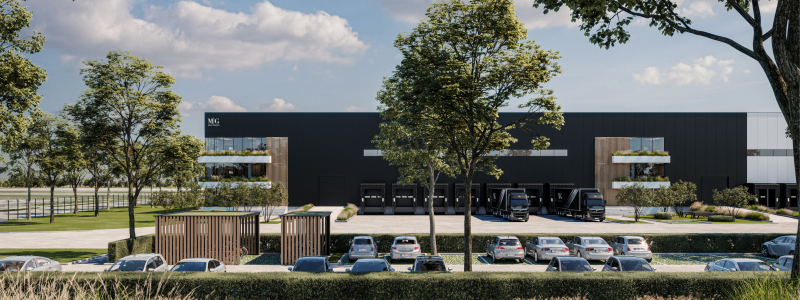Illustrationen visar den nya lagerbyggnaden på Hacksta industriområde. Foto MG Real Estate