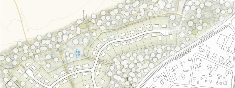 Illustrationsplan över Dp 1962, Hökåsen. Skiss: Topia landskapsarkitekter