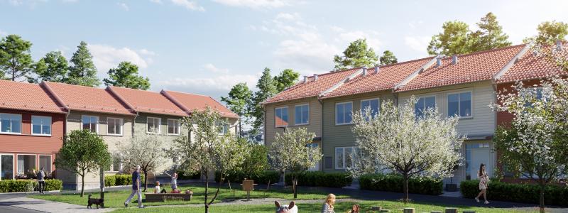 OBOS kommande radhus i Lommarstranden. Foto: 3D Nord Visualisering