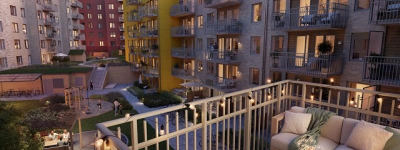 Vattentornet Södra balkong: Vattentornet Södra står klart under andra halvåret 2025. Foto: JM