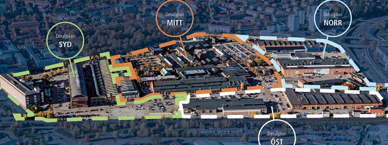 Karta över detaljplaneområden i Kopparlunden. Nu startar detaljplaneprocessen för öst. Illustration: Västerås stad