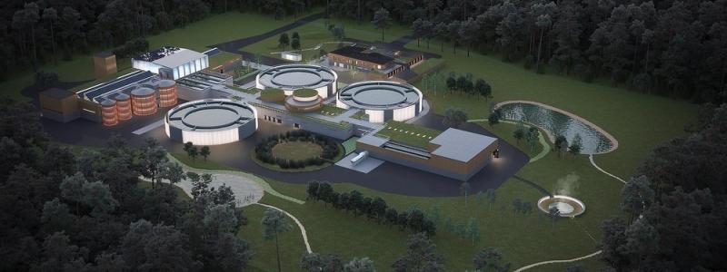 Tidig visionsbild över det nya avloppsreningsverket Ängens ARV. En bild som kommer att justeras. Bild: Lidköping miljö och teknik