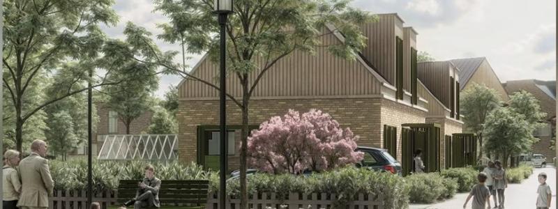 Exempel på olika typer av låg bebyggelse som planeras i den nya stadsdelen Minnesdal norr om Kävlinge. Visionsbild från Tengbom.