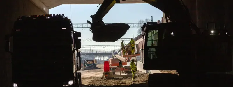 Pålningsarbeten på södra sidan av Ostlänkens deletapp Gerstaberg. Foto: Trafikverket
