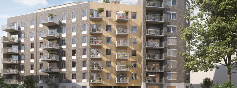 Peab Bostad är först ut att påbörja byggandet av 111 bostadsrätter i Göteborgs nya stadsdel Södra Änggården. Foto: Peab/Manifest PR