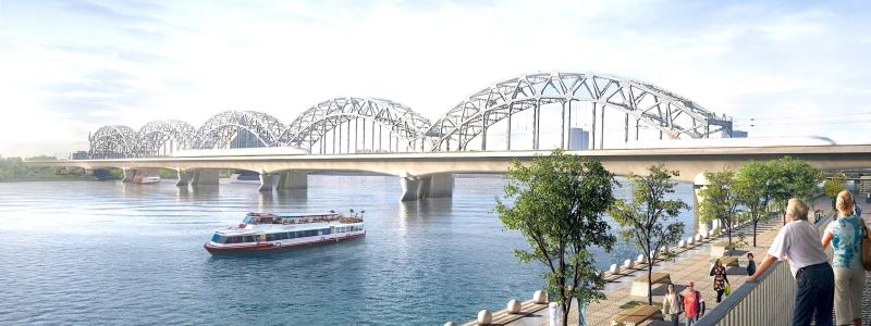 Förutom att underlätta tågtrafiken, kommer bron att inkludera en gång- och cykelväg för att förbättra mobiliteten i stadens centrum. Illustration: Rail Baltica/PHL Architects