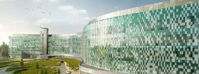 Planeringen och utformningen av sjukhuset har letts av en grupp tyska och amerikanska arkitekter i ett samarbete mellan HDR GmbH och HDR Inc. Projektet använder den avancerade metoden Building Information Modeling (BIM) för att säkerställa effektivitet och precision i både planering och konstruktion. Arbetet följer både tyska och amerikanska byggstandarder och sjukhuset kommer att få en LEED Silver-certifiering för hållbart byggande.Illustration: Arkitekterna Weilerbach / Rob