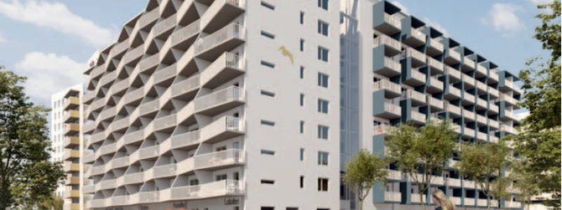 Kvarteret Tändstickan består av 162 hyresrätter och 220 bostadsrätter. Foto: Skanska