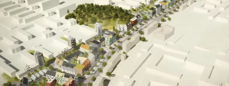 Kreativitet i byggprojekt testas för halvering av klimatpåverkan. Illustration: OkiDoki Arkitekter