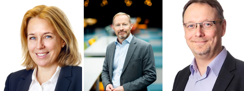 Susanne Rudenstam, Kanslichef Sveriges träbyggnadskansli David Johnsson, vd Trä- och möbelföretagen och Mathias Fridholm, direktör Svenskt trä. Foto: Sveriges träbyggnadskansli/Juliana Falldin/Svenskt trä