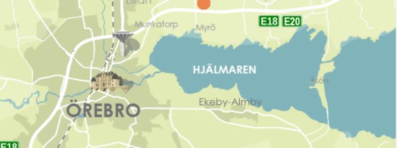 Karta med markering för den plats som markanvisas till Epiroc. Foto: Örebro kommun