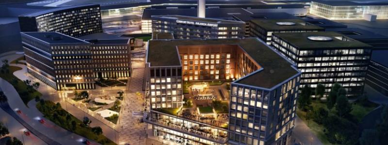 656 hotellrum, kongressal, restauranger och barer blir Strawberrys nya hotell på Arlanda Stockholms största hotell  foto: BAU