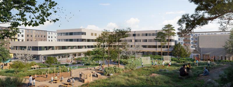 Ny grundskola i Täby park. Bild av Nystad och Liljewall Arkitekter