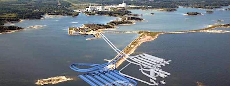Det blå området visar var SKB planerar att utöka det befintliga SFR-förvaret Bild: SKB