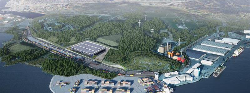 Sundsvall logistikpark Logistikbyggnad Bild; Peab Etableringsskiss