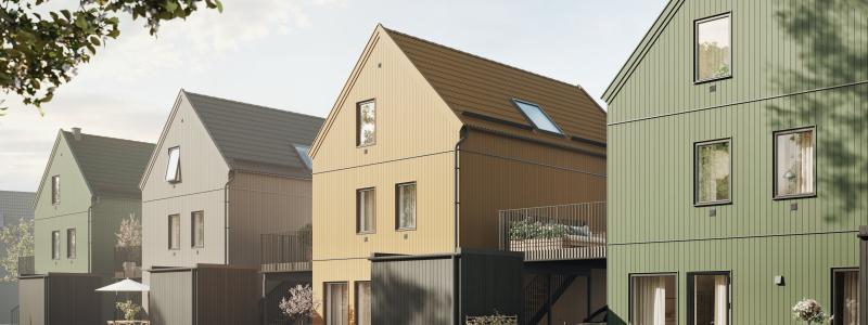 Terrasshusen exteriör. Pressbilder: Riksbyggen