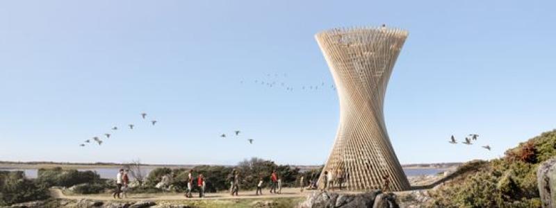 Visualiserad bild från White Arkitekter som ritat det nya utsiktstornet åt Varbergs kommun. White Arkitekter