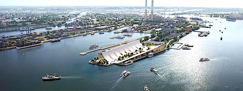 Visualisering av Brise-Vent Havre Harbour Museum, där en tidigare hamnstruktur byggs om till publik kulturmiljö vid kajen i Le Havre. Bild: LYT-X Studio