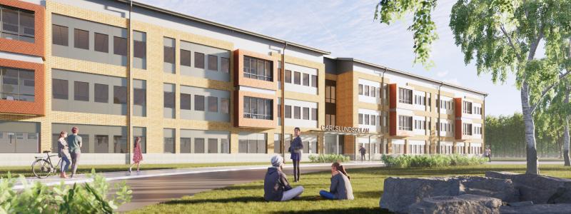 Carlslundskolan i Umeå. Visionsbild: TM konsult