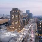 Brf New York gatuvy vinter. Pressbild: Riksbyggen