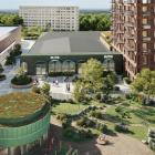 Visionsbild för nytt entrétorg vid Haninge Centrum. illustration av: Equator Arkitekter