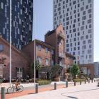 Detaljplaneändringsområdet med visst stilbrott ligger i närheten av järnvägsstationen, stadskärnan och de stora evenemangscentren i området, Nokia Arena och Tammerforshuset. Bild: Arkitektbyrån Sarc+Sigge