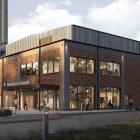 Byggnaden får fasader av tegel och betong, och taket täcks av plåt. Materialvalen har inspirerats bland annat av områdets industribyggnader med sitt robusta, röda tegel, och Munkhätteskolans plåtinklädnad. Bild: Liljewall Arkitekter