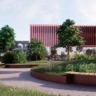 Helsingborgs stad om att bygga om och till stadens bibliotek i Stadsparken. Illustration: Schmidt Hammer Lassen