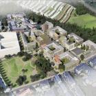 Flygvy över möjlig ny bebyggelse inom detaljplan för kvarteret Backklövern m.fl. (etapp 6) ÅWL Arkitekter
