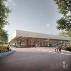 Landskrona idrottshall, ritad av Arne Jacobsen, ska rustas upp samtidigt som de arkitektoniska kvaliteterna ska behållas. Visionsbild: Krook och Tjäder