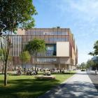 Det första spadtaget har tagits för Stockholms konstnärliga högskolas nya campus i Slakthusområdet.  Av: Atrium Ljungberg / 3XN Arkitekter / AIX arkitekter