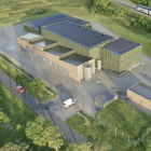 Visionsbild av en av två industribyggnader för det nya vattenverket och råvattenpumpstationen i Gnesta. Bild: Gatun Arkitekter
