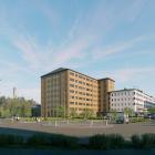 Gestaltning av byggnad för laboratoriemedicinsk verksamhet. Illustration av: Sweco