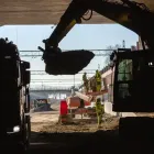 Pålningsarbeten på södra sidan av Ostlänkens deletapp Gerstaberg. Foto: Trafikverket