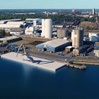 Utbyggnad av Kaj 8 Oxelösunds Hamn AB. Pressbild: Peab